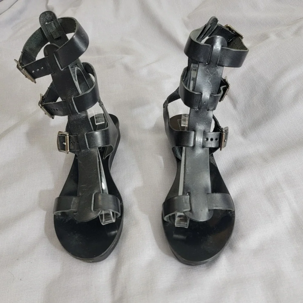 VTG 90s‎ Steve Madden Magnus Black Leather Gladiator Sandals Made in Italy sz 8